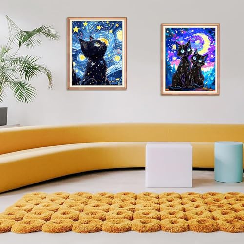 Yunnuo Paint by Numbers Kit for Adults Beginners Cat, Starry Night Black Cat Number Painting Set Craft Supplies, 3 Paintbrushes and Acrylic Paint 16x20 Inch Canvas,Home Wall Decor — view 4