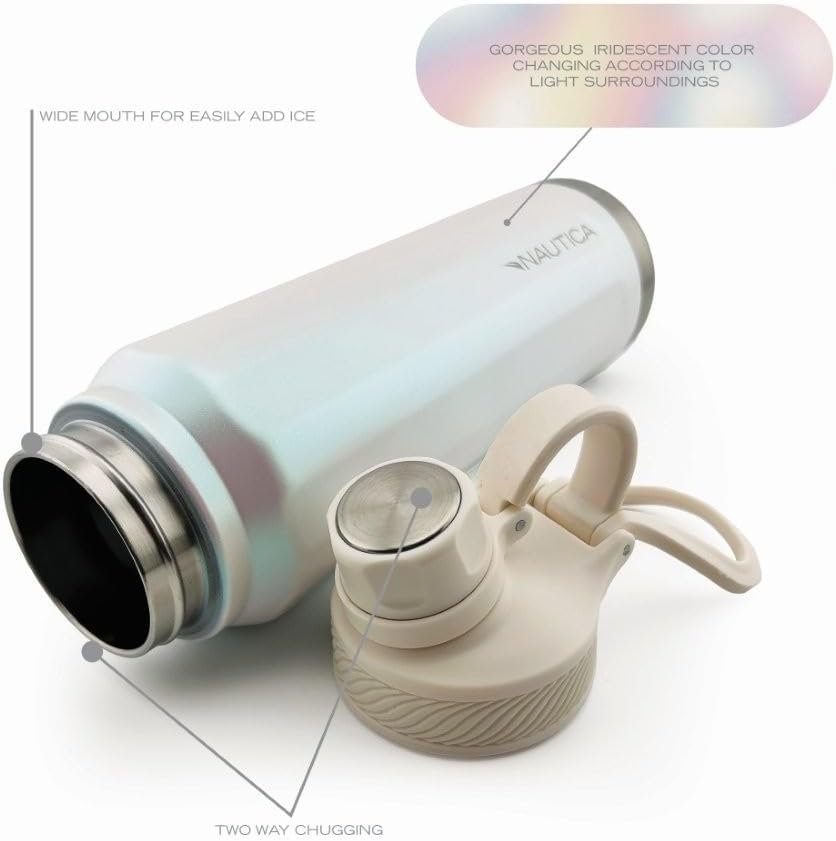 Nautica 25 oz hydration flask Double-Wall Vacuum Insulated Water Bottle Leak Proof & BPA Free (Iridescent Cream) - Image 5