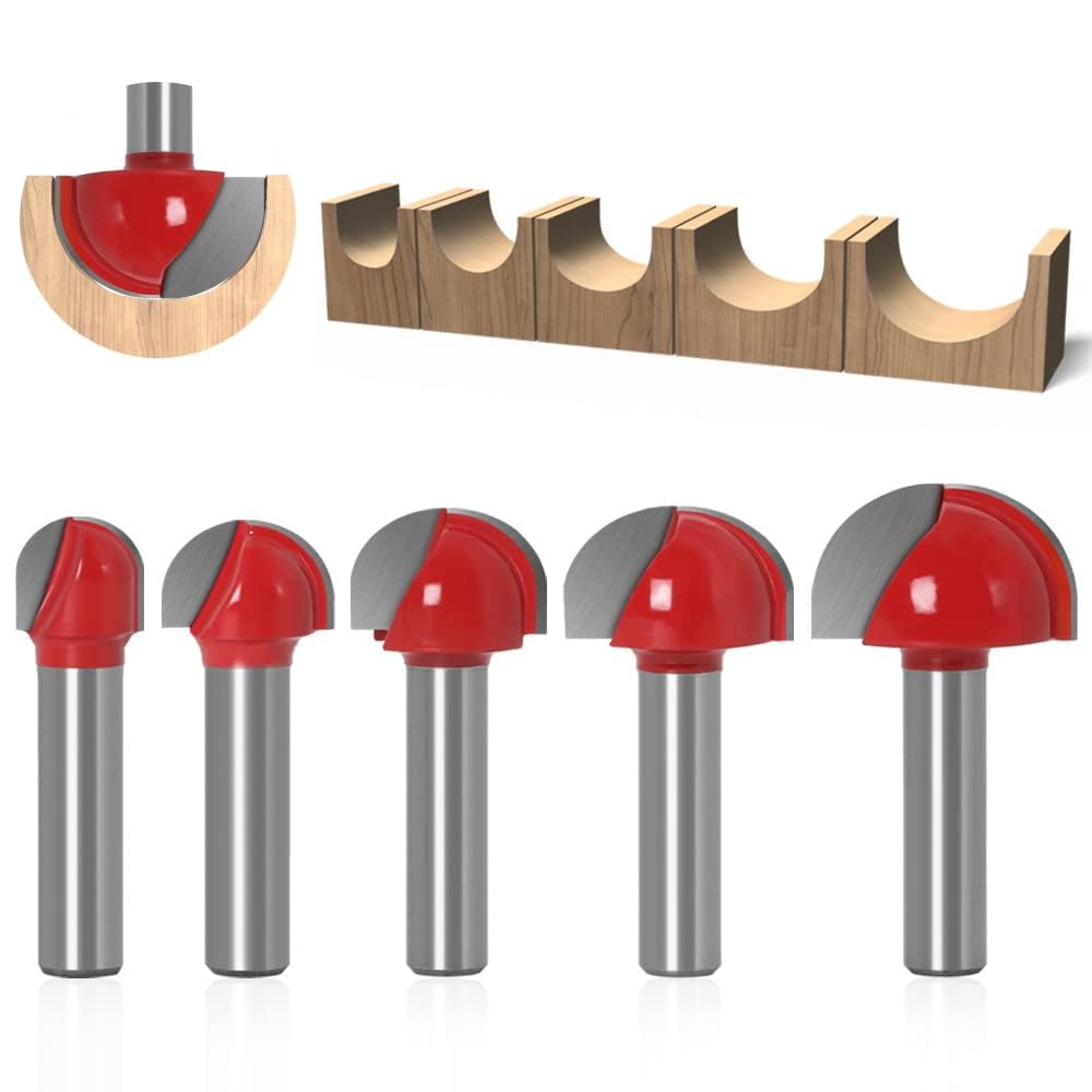 5 pezzi gambo da 8 mm in metallo duro per router cavità naso rotondo Cove Core Box taglierina per la lavorazione del legno 12 mm/16 mm/19 mm/22 mm/25,4 mm
