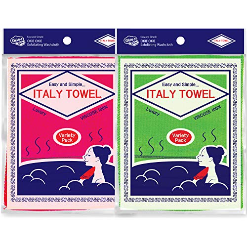 [Variety Pack] Korean Asian Exfoliating Washcloth - Scrubbing Cloth for Removing Dead Skin Callus, Cleaning Pores and Reducing Acne Breakout, Reusable (Green 4pcs + Red 4pcs)