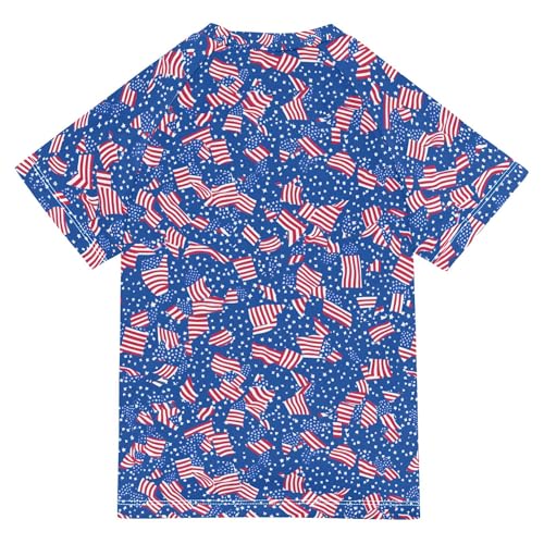 USA Flag Blue Boy Bathing Suit UV Protection Sports Shirts Swimwear Beach Tops 3T2
