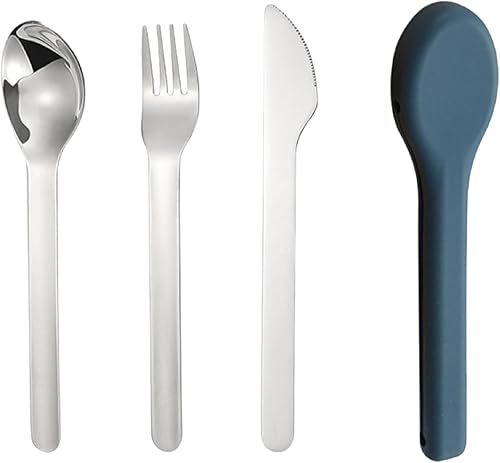 Juego de cubiertos de viaje, diseño de cubiertos portátiles para viajes, escuela, trabajo y al aire libre, cuchara, tenedor y cuchillo de acero