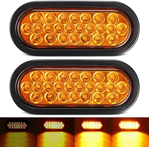 Partsam 2Pcs 6.3" LED Oval Amber Strobe Lights 24LED Recessed with Triple Flash Patterns for Truck Towing Trailer Lights Lamps, Rubber Grommets and 3-prong Wire Pigtails Included, 10V-30V