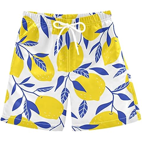 Anantty Boys Swim Trunks Tropical Yellow Lemons Swimming Beach Board Shorts Trunks Swimwear Bathing Suit Swimsuit Beachwear Cover