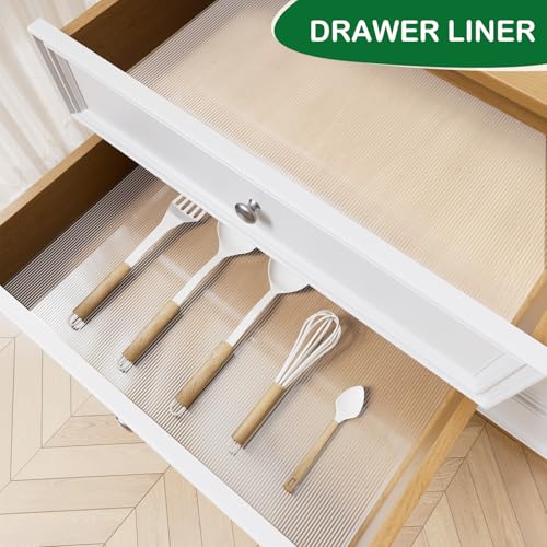 Clear Shelf Liner Non Adhesive, Non Slip EVA Drawer Liner for Kitchen Cabinets, Waterproof Cabinet Shelf Liner for Wire Shelves, Refrigerator & Drawer – White Transparent Grip Liner,12\" x 120\"