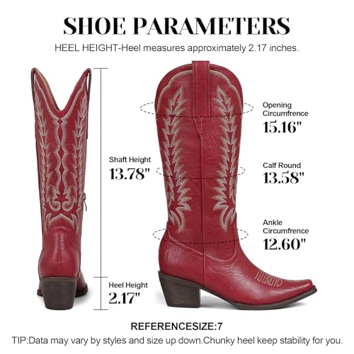 Image of Tscoyuki Cowboy Boots for Women: Embroidered Western Knee High Boots Women - Pointed Toe Chunky Heel Cowgirl Tall Boots