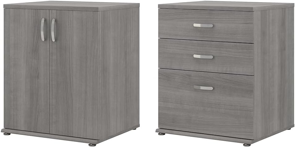 Bush Business Furniture Universal Floor Storage Cabinets with Doors, Shelves and Drawers in Platinum Gray (UNS328PG, UNS344PG)