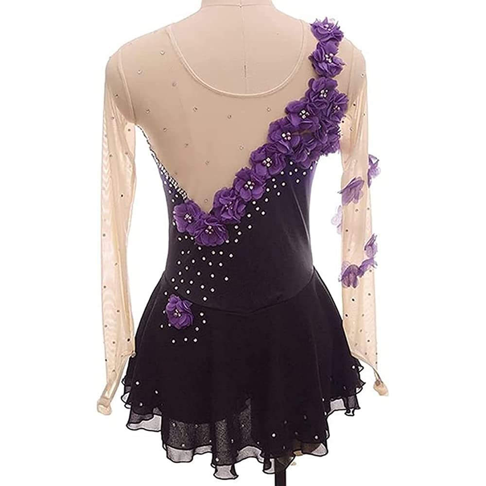 LIUHUO - Vestido de patinaje artístico sobre hielo, color morado para niñas y mujeres, de manga larga, con abalorio, para patinaje sobre ruedas