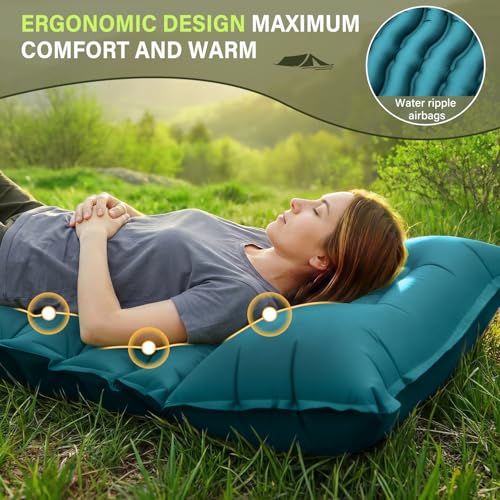 Image of FUN PAC Camping Sleeping Pad, Ultralight Camping Mat with Pillow Built-in Foot Pump Inflatable Sleeping Pads Compact for Camping Backpacking Hiking Traveling Tent