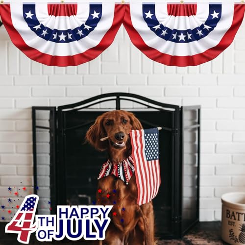 Image of 4 Pack 250th Anniversary USA Pleated Half Fan Bunting Flags, 1.5 x 3 Feet Bunting Flags Outdoor Memorial Day Fourth of July Independence Day 4th of July Decorations
