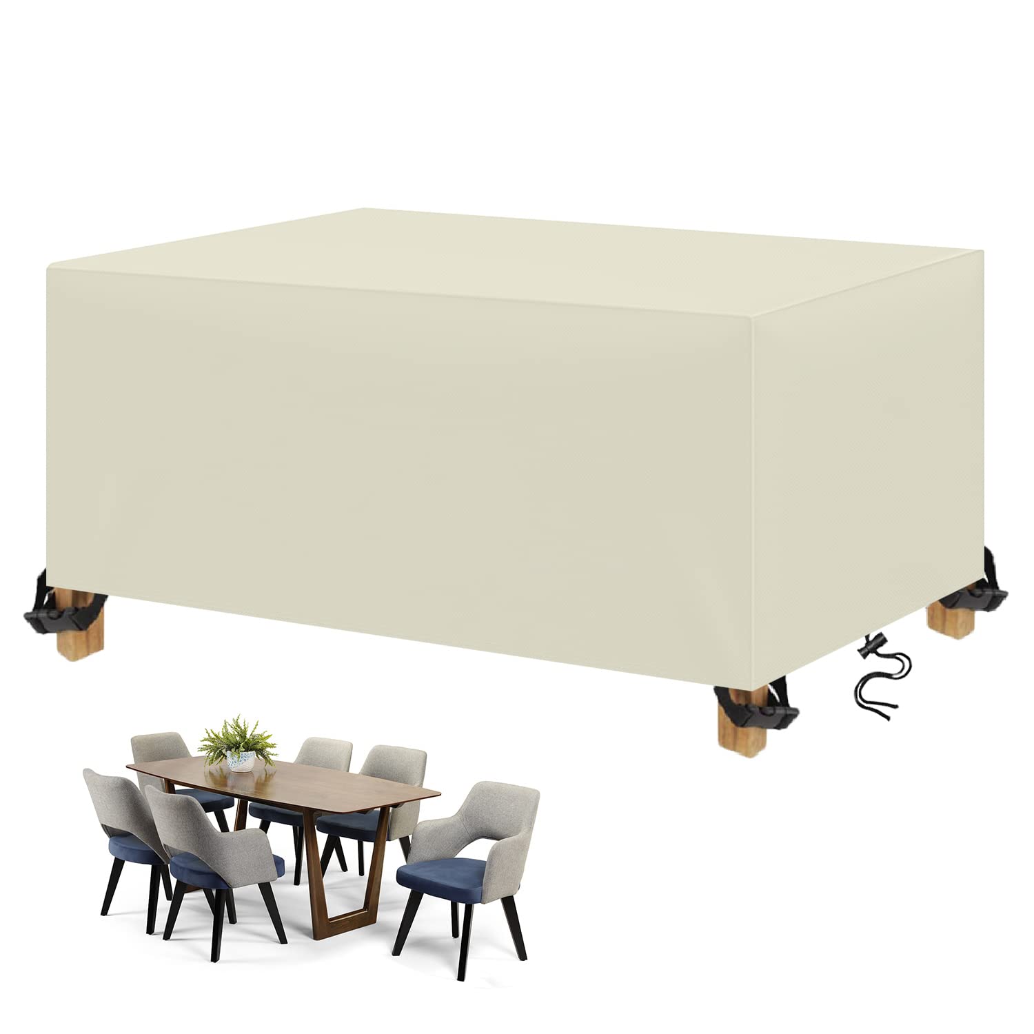 Copertura per Mobili da Giardino,Copertura Tavolo Esterno,Copertura Mobili da Giardin Rettangolari,Tessuto 420D Oxford,Impermeabile, Antivento,Anti-UV, Antipolvere(220x80x75cm,Bianco crema)