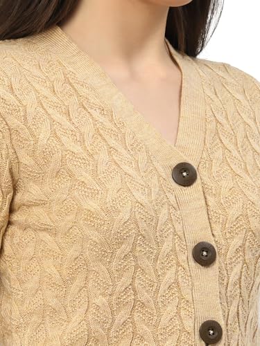 Image of Kalt Women Full Sleeves Cable Button Acrylic V-Neck Sweater