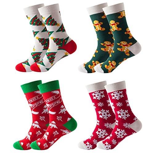 TOPJESS Toulifly Noël Chaussette, Chaussettes Fantaisie Femme Cadeau Noël, Coton Hiver Homme Couple Funny Socks, 4 Paire d'Hiver en Avec (35-44) Rose Cover