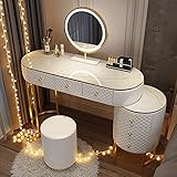 【Tabouret rembourré confortable】 L'ensemble de coiffeuse est livré avec un tabouret rond et une chaise à pétales, tous deux remplis de coussinets en éponge élastique épais pour une expérience d'assise confortable. Vous pouvez choisir différents tabourets de maquillage selon vos préférences