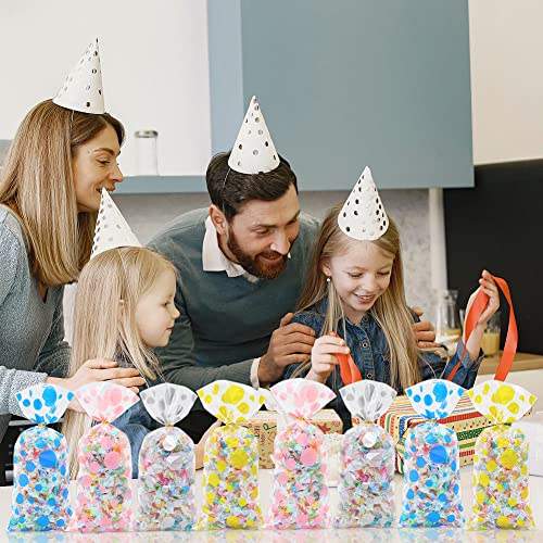 Polka Dot Cellophane Bags, 100Pcs Clear Treat Bags, Plastic Christmas Cello Bags Sweets Bags With 100 Twist Ties For Goodie, Cookies, Nut, Gift Wrap, Wedding Birthday Party Favor Supplies (4 Pattern) #TOP5