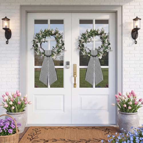 Wreath Sash 2 Pack Black and White Stripe 56 x 4.5 Inch Ribbon Bows for Front Door Wreath Wedding Indoor Covered Outdoor Decor by Dntorx - Used condition - Image 4