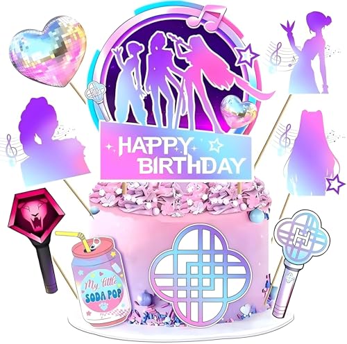 9 Pcs Demon Movie Hunters Cake Decorations, Cool Style Happy Birthday Cake Toppers, Perfect for Birthday Parties, Themed Parties, and Other Occasions