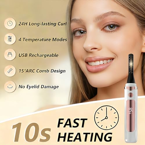 Heated Eyelash Curler - Heated Lash Curler Electric Eyelash Curler 4 Temp Settings for Makeup Tools for Achieving A Natural Curl and Long Lasting Eyelashes, Designed for Women, Snow White - Thumbnail 2