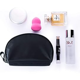 Hekyip Half Moon Cosmetic Bag, Travel Makeup Pouch, Portable Waterproof Cosmetic Pouch for Girls Women, Small (ALL BLACK)