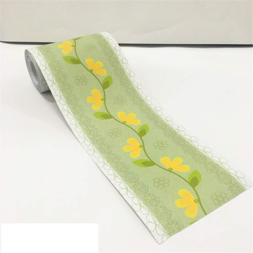 Wmhdsj Green Yellow Flower Wallpaper Border Peel And Stick Wall Border Sticker Home Ceiling Decorative Border For Bathroom Living Room Kitchen 10.6Cm X 1000Cm