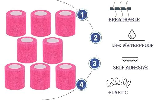 CIYAGPOOU Self Adhesive Bandage Wrap,2 Inch Pink Breathable Elastic Cohesive Bandages, Vet Wrap Sports Tape Bulk for First Aid Supplies, Wrist Sprains Protection
