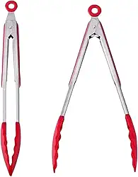 Kit 2 Pegadores Pinça Silicone Tamanhos 30cm e 25cm para Salada Churrasco Inox Fritura