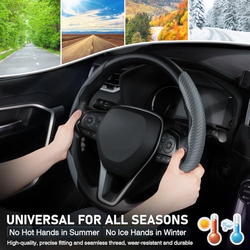 Image of Cartist Steering Wheel Cover, Carbon Fiber Steering Wheel Cover for Men /Women, Anti-Slip, Comfortable Grip, Durable, Universal for 99% Car Interior Accessories (Dark Gray)