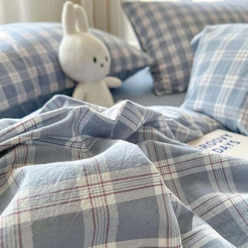 Image of Nayoroom Plaid Duvet Cover Queen Size Blue Checkered Gingham Duvet Cover 3 Pcs Reversible Vintage Grid Farmhouse Dorm Bedding Set Gifts for Women Men Soft Breathable Washed Microfiber