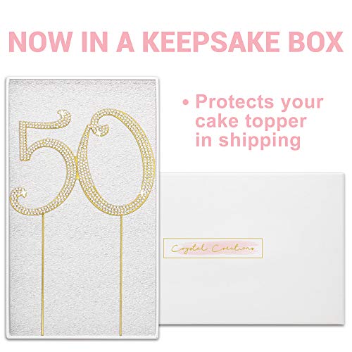 50 Cake Topper - Premium Gold Metal - 50Th Birthday Or Golden Anniversary Party Sparkly Rhinestone Decoration Makes A Great Centerpiece - Now Protected In A Box #TOP1