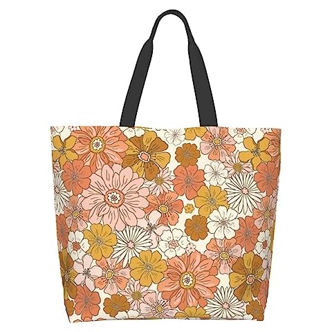 Cafl Retro 70s Flower Large Tote Bag Cover