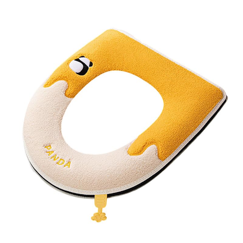 Thicker Bathroom Toilet Seat Cover Pad, Soft Thicker Warmer Stretchable Washable Cloth Toilet Seat Cover Pads, Panda Pattern Toilet Seat Cover Pads