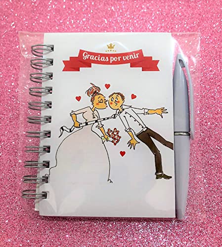 Detalles, Regalos y Recuerdos Originales de Boda Para Invitados - Libretas para Bodas con Mini Bolígrafo - Pack 15 Unidades - ¡Tus Invitados Alucinarán!
