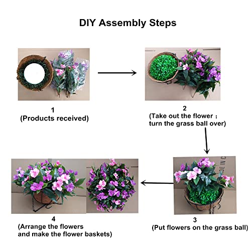 Mynse Flo Set Of Hanging Basket Artificial Impatiens Flowers Purple And Pink For Balcony Decoration (Big Basket And Artifiical Flowers) Flo #TOP3