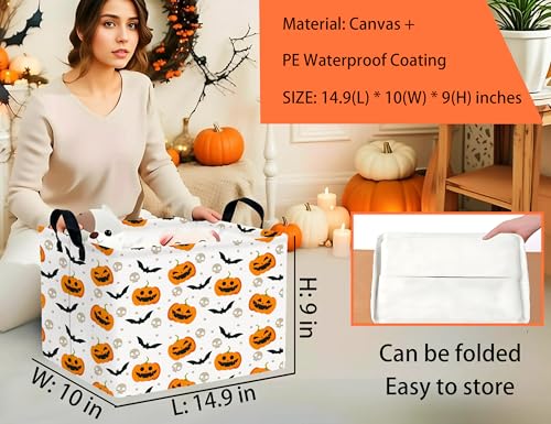Image of Large Halloween Themed Candy Gift Boo Basket for Kids Baby Personalized Adults Storage Bin Fall Decor(Bat Pumpkin)