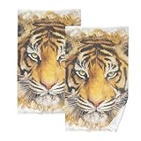 ALAZA Wild Animal Tiger Hand Towels for Bathroom Set of 2 Soft 100 Percent Cotton Towel Luxury Decorative Bath Towels Highly Absorbent Face Towel 16' X 30'