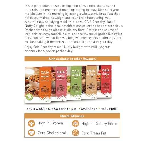 Image of GAIA Nutty Delight Crunchy Muesli - A Perfect Blend of Multigrains, Nuts, Oats and Cornflakes The Ultimate Healthy and Delicious Breakfast Cereals. (750 GM)