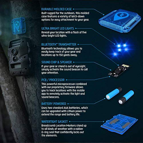 BREADCRUMB Mini Portable Bluetooth Location Marker with Ultra Bright LED Light and Repeating Sound Beacon