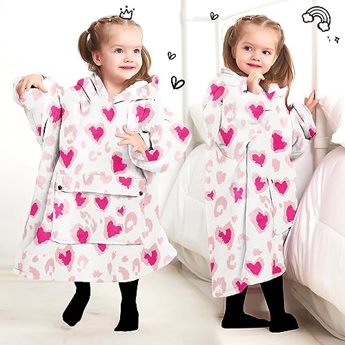 Image of KFUBUO Wearable Blanket Hoodie for Kids With Pocket Toddlers 2-6 Year Old | Heart, Sherpa, Heavy Material, Oversized Sweatshirt Blanket, Kids Blanket, Girl Boy Gifts, Cozy Gifts for Kids