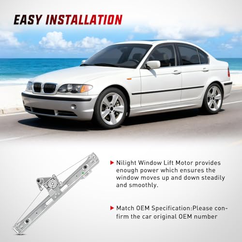 Image of Nilight 740-480 Rear Driver Side Window Regulator, Compatible with 1999-2005 BMW E46 323i 328i 325i 325xi 330i 330xi (Sedan /Wagon Only),OE Replacement