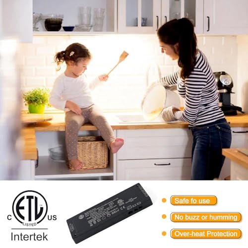 Image of VST 8mm 16.4ft COB LED Strip Lights Warm White 2700K, 24V LED Tape Light, 48w, 2640 LEDs, Ra 93+, for Cabinets, UL Listed with ETL Certified 48W Power Supply and Touch Switch