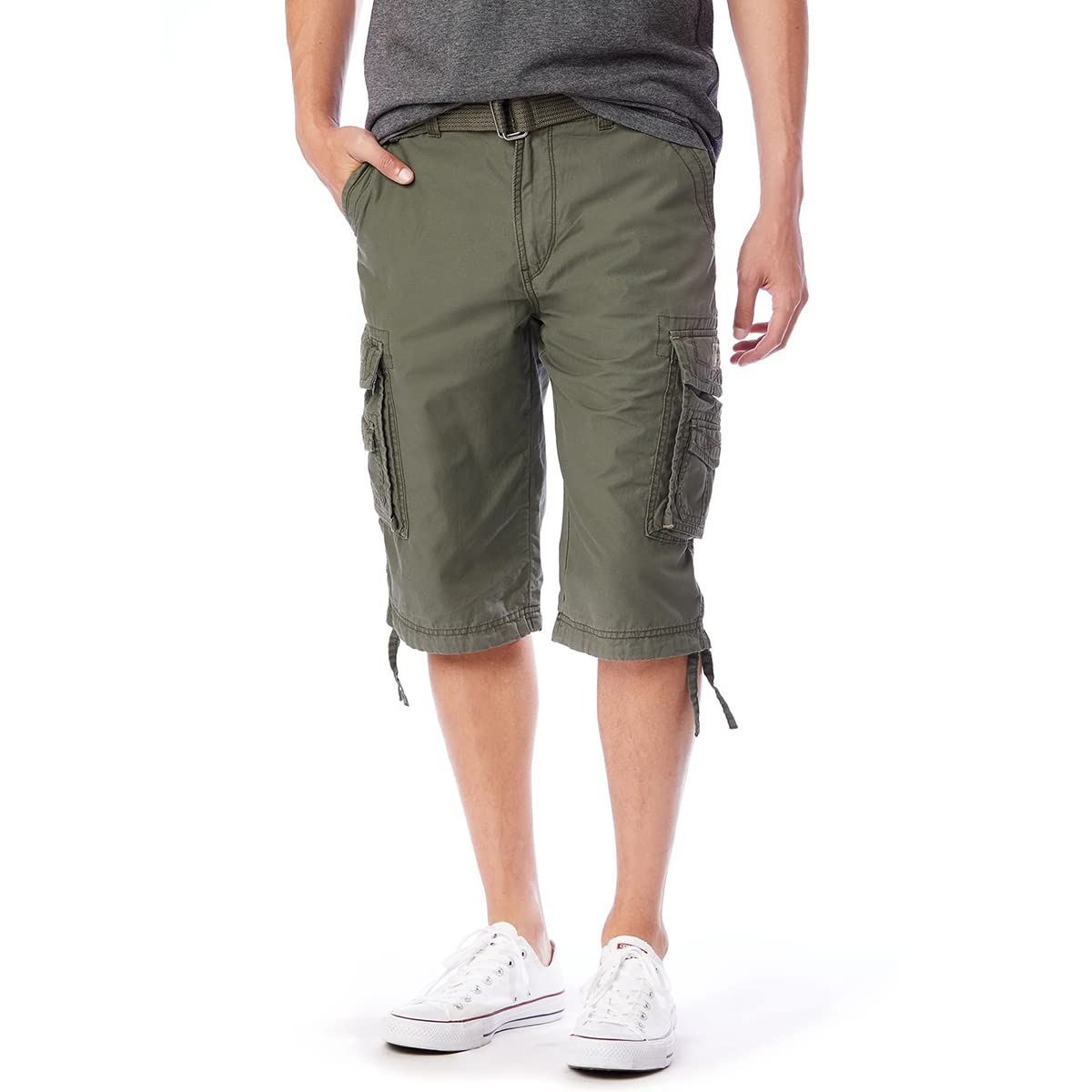 UNIONBAY Men's Cordova Belted Messenger Cargo Short-Reg and Big and Tall Sizes, Military, 36