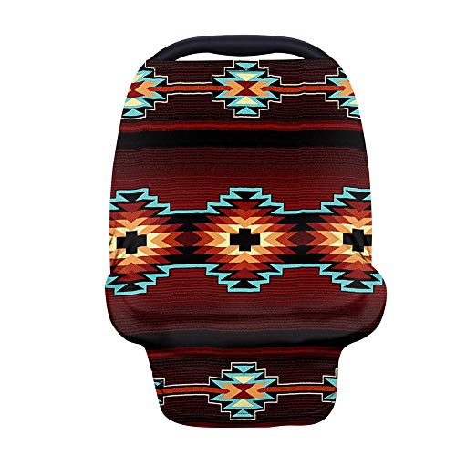Image of Wanyint Tribal Aztec Car Seat Covers for Babies Nursing Cover Navajo Native American Red Nursing Cover Breastfeeding Scarf Carseat Canopy Breathable Baby Stroller High Chair Shopping Cart, Navajo Red
