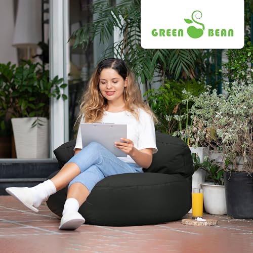 Green Bean Sitzsack Sofa mit Füllmaterial - Lounge im Sitzsack-Design 90x50cm mit ergonomischer Rückenlehne & waschbarem Bezug - Indoor und Outdoor geeignet in Schwarz