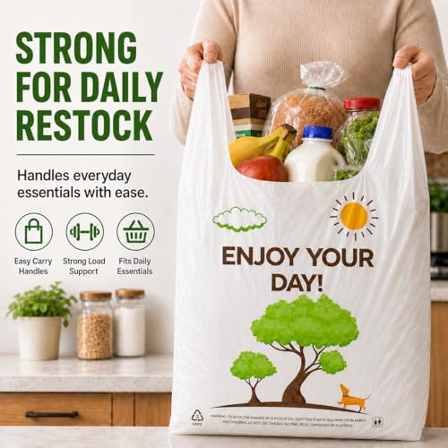 Image of YoYoRain White Thank you T shirt bag, Grocery shopping bag Reusable and Disposable Supermarket Bag 11''x6''x21'' 150PCS