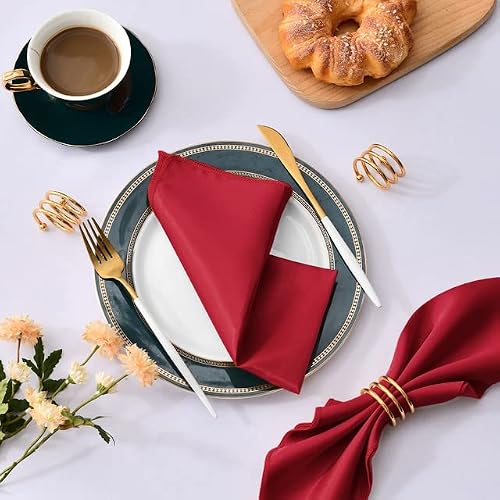 Silky Satin Cloth Napkins, 12PC Satin Hemstitched Square Dinner Napkins 17x17In(Red)