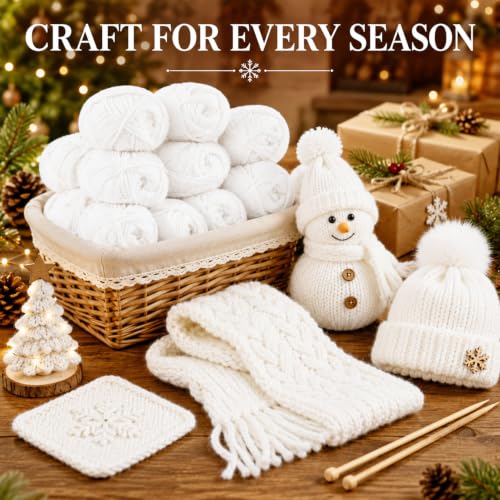 Image of MAQIHAN Acrylic Yarn for Crocheting - Soft Knitting Yarn for Crafts, 15x20g | White Skeins for Crocheting DIY Bulk for Handicraft Knitting Scarves Ideal Gift for Beginners Adults