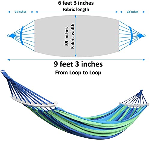 Image of Baskety Double Person Cotton Canvas Hammock with Spreader Bars Ultralight Travel Camping Hammock Swing Bed for Outdoor, Balcony, Garden, Beach - Max Load 200 KG (Blue, 280 x 100 cm)