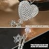 Bling Car Mirror Accessories for Women, Rhinestone Diamond Love Heart & Pink Plush Ball Decor Ornament Pendant, Car Rear View Mirror Hanging Charm Pendant, Lucky Hanging Accessories(White)