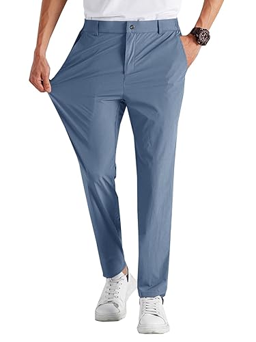 Runcati Mens Stretch Golf Pants Casual Slim Fit Dress Pants Elastic Waist Tapered Work Cropped Trousers