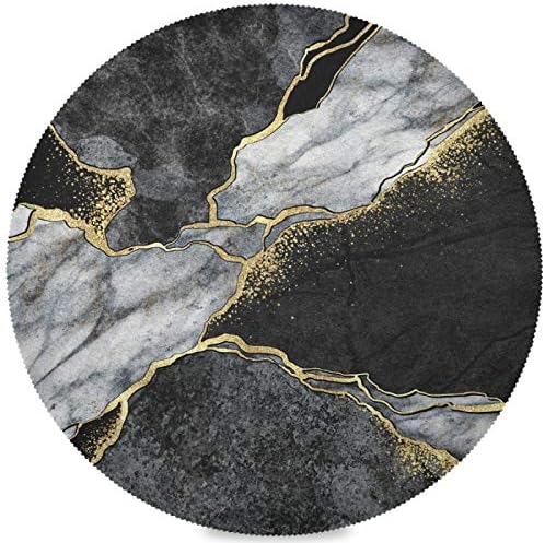 Kaariok Black White Gold Marble Art Round Placemats Set of 6, Washable Heat Resistant Place Mats for Dining Kitchen Table